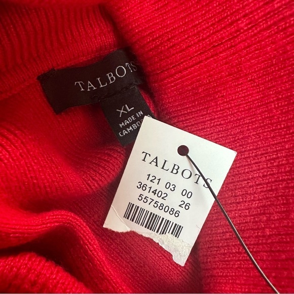 Talbots Puff Sleeve Ribbed Turtleneck Sweater, Red, XL - Picture 5 of 8